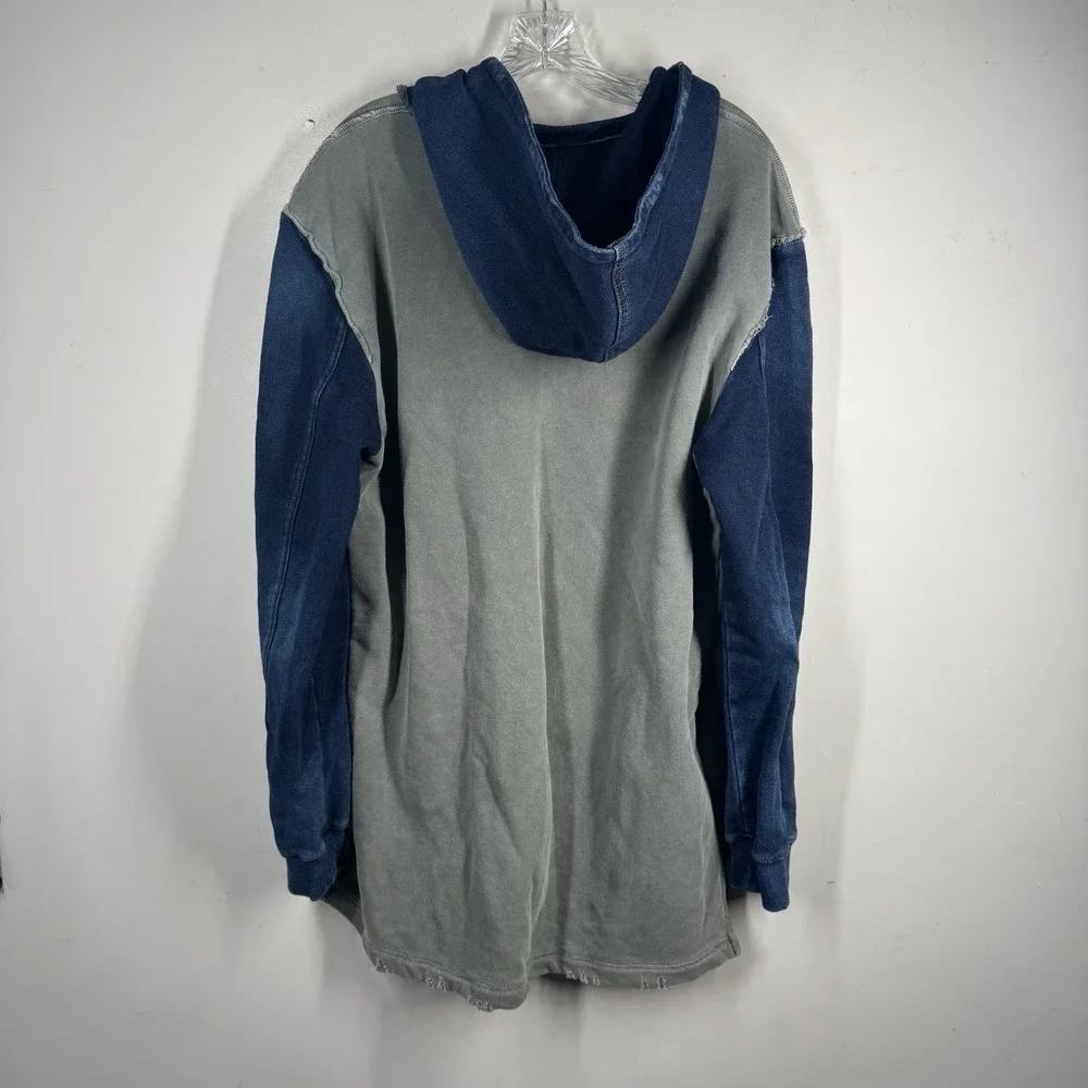 True Religion Mens Denim & Gray Pullover Kangaroo Pocket Hoodie Sz M Sweatshirt